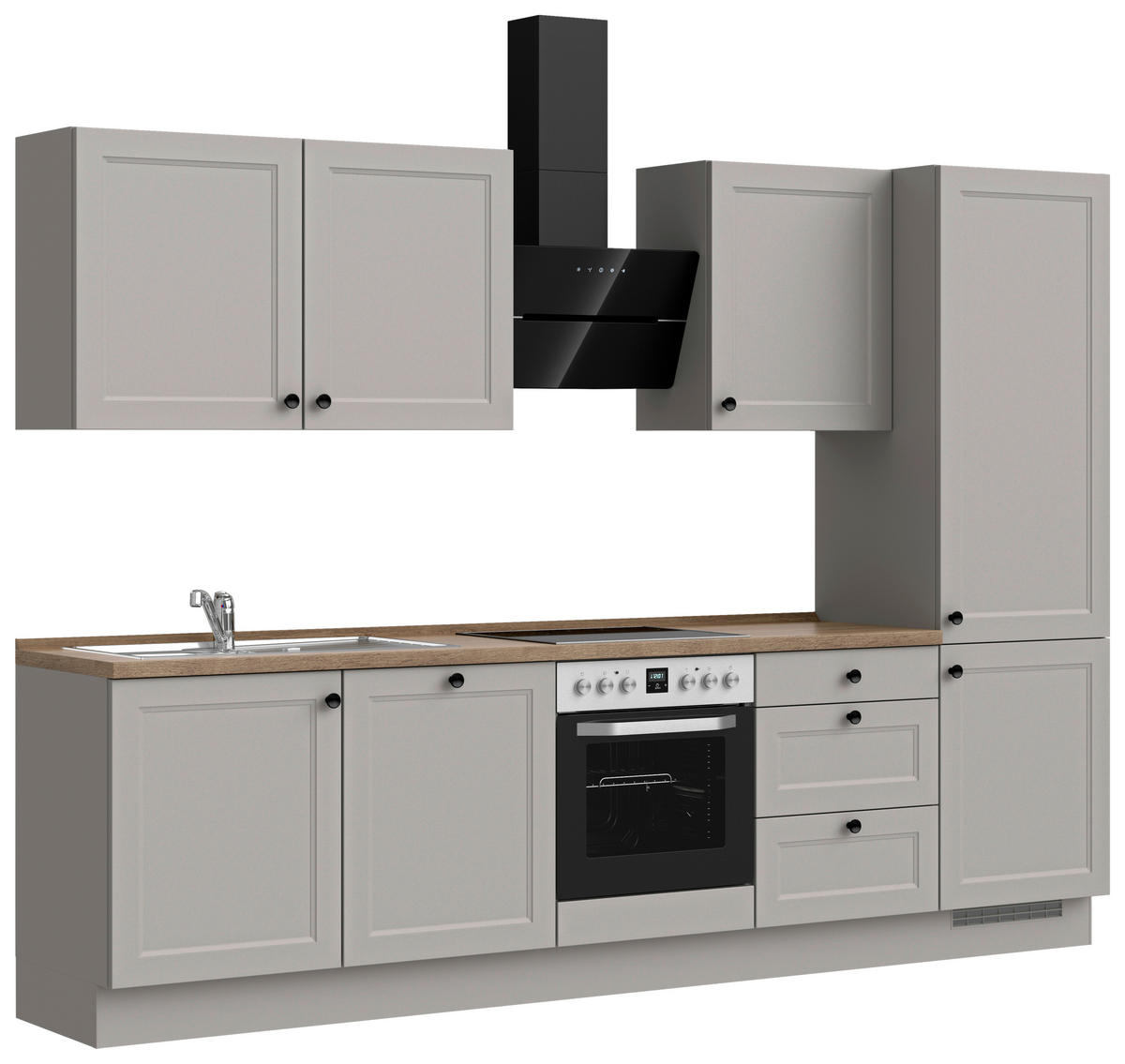 KÜCHENBLOCK Cascada 300 cm  in Grau, Eiche dunkel  - Eiche dunkel/Schwarz, MODERN, Holzwerkstoff/Metall (300cm) - Nobilia