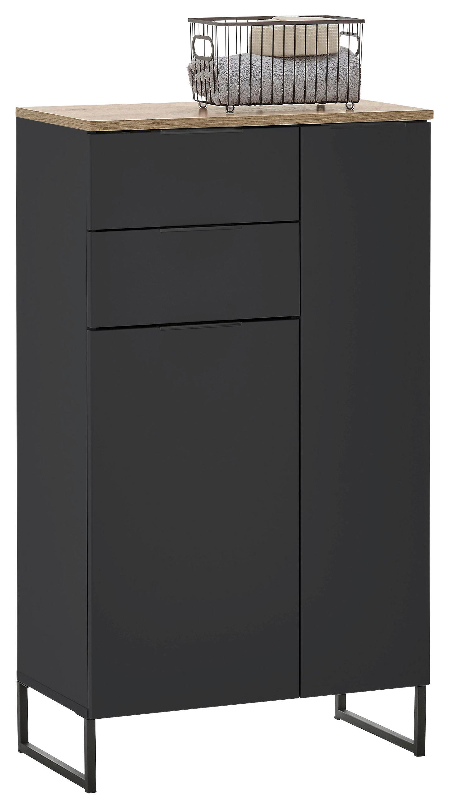 MIDISCHRANK 60/106/32 cm  - Eichefarben/Schwarz, KONVENTIONELL, Holzwerkstoff/Metall (60/106/32cm) - home24