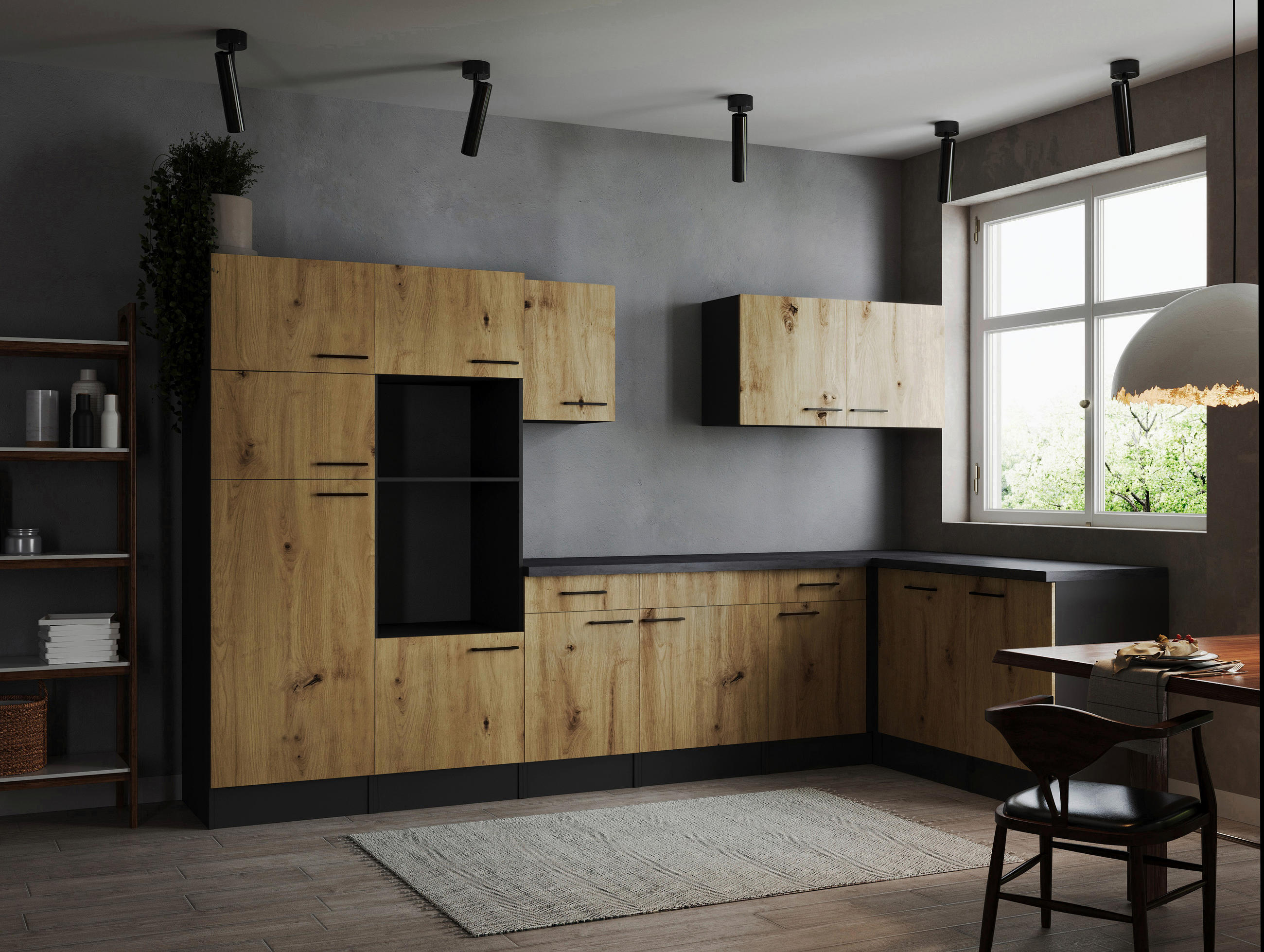 HÖRNKÖK 340/172 cm i ek Artisan - svart/grå, Design, metall/trämaterial (340/172cm) - Respekta