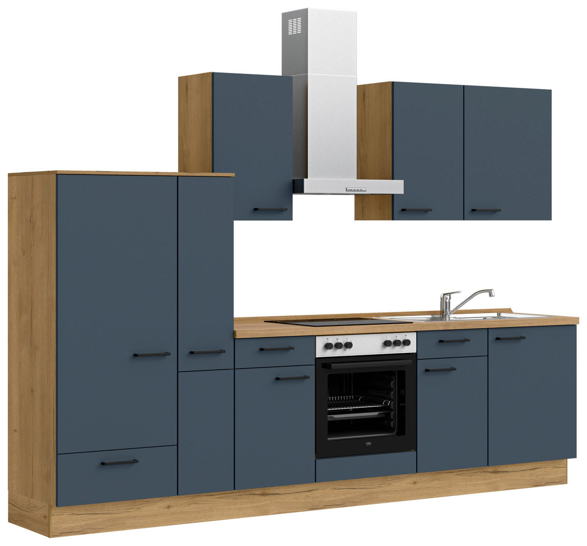 KÜCHENLEERBLOCK 300 cm   in Blau, Eichefarben  - Blau/Eichefarben, MODERN, Holzwerkstoff/Metall (300cm) - Nobilia