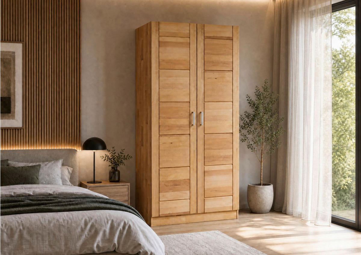 DREHTÜRENSCHRANK 102/205,5/60 cm,  in Buchefarben, 2 Tür(en)  - Chromfarben/Buchefarben, MODERN, Holz/Metall (102/205,5/60cm) - MID.YOU