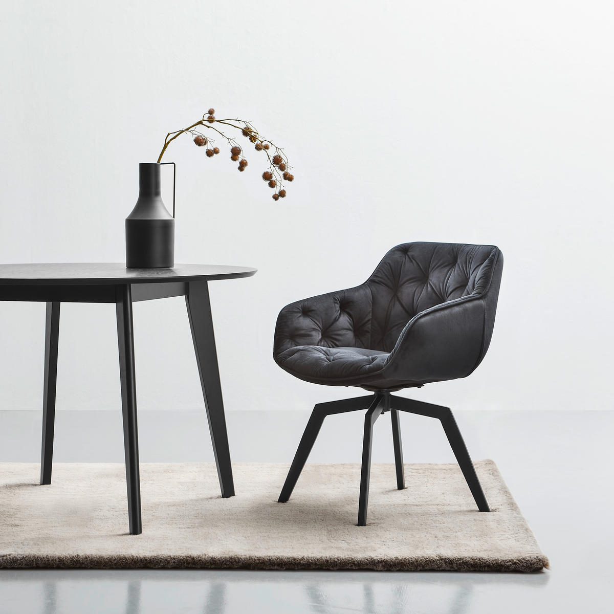 ARMLEHNSTUHL-SET 2 Stück  in Eisen Samt  - Schwarz, MODERN, Holz/Textil (58/83/63cm) - Livetastic