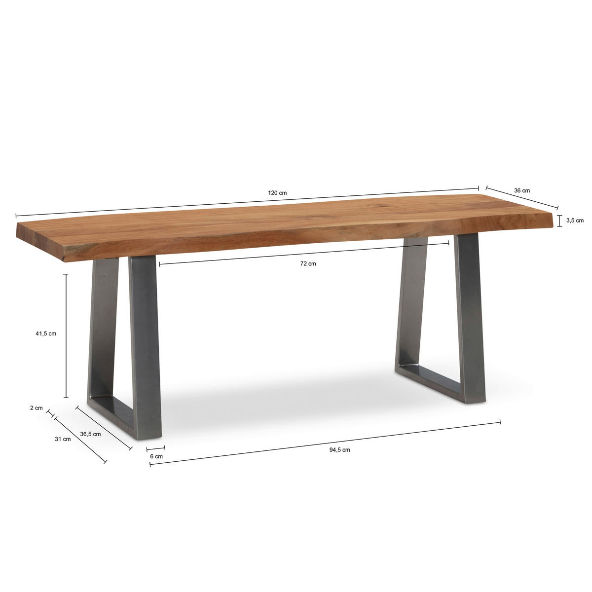 GARDEROBENBANK  - Chromfarben/Hellbraun, Design, Holz/Metall (120/40/45,5cm) - MID.YOU