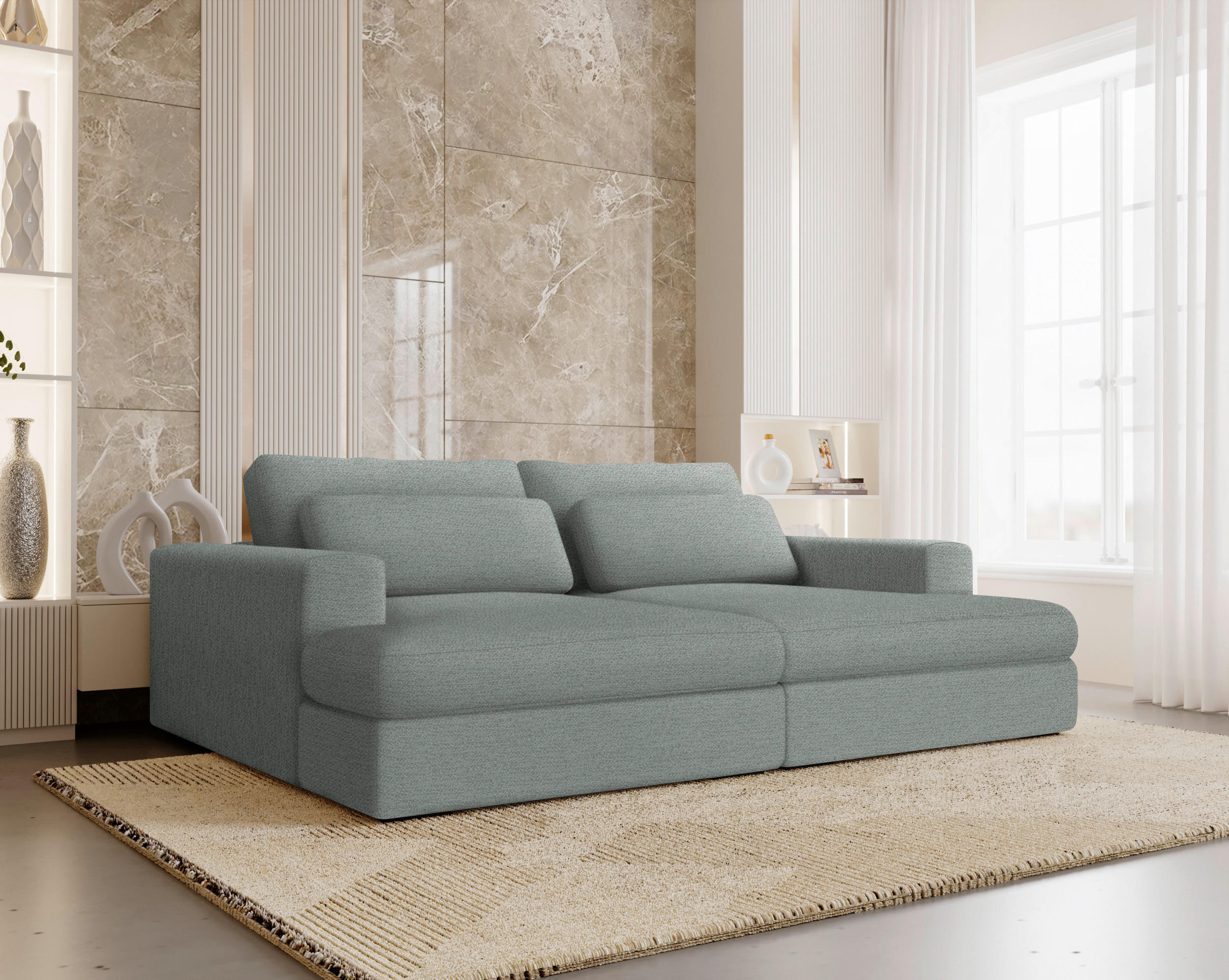 BIGSOFA in Chenille Hellgrau  - Hellgrau/Schwarz, Design, Textil (223/80/158cm) - Lomoco