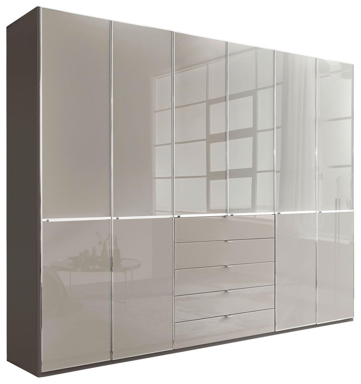 KLEIDERSCHRANK 300/236/58 cm 6-türig Grau, Dunkelgrau  - Chromfarben/Dunkelgrau, KONVENTIONELL, Glas/Holzwerkstoff (300/236/58cm) - Novel