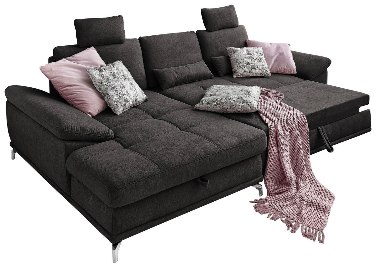 Freisteller von Sit & More ECKSOFA Schwarz Flachgewebe.