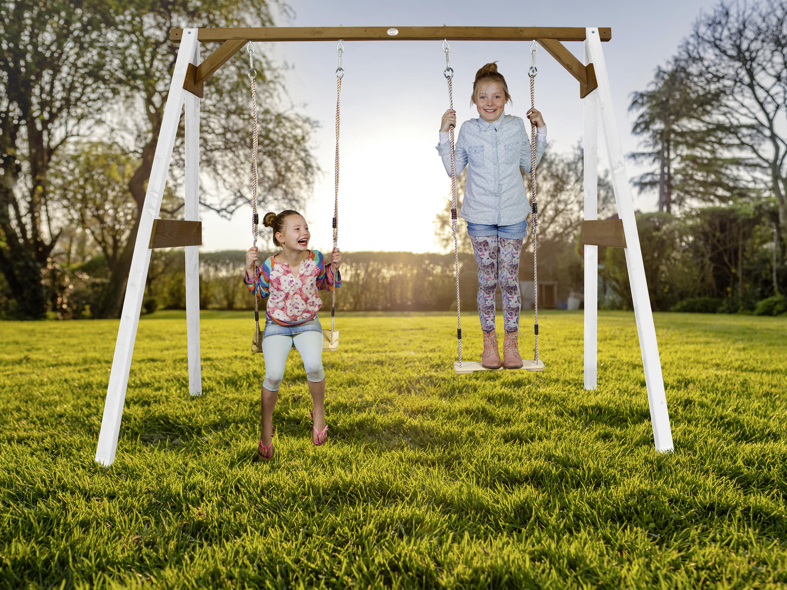 Schaukel Double Swing Braun, Weiß  - Braun/Weiß, Basics, Holz (254/207/160cm) - Ambia Garden