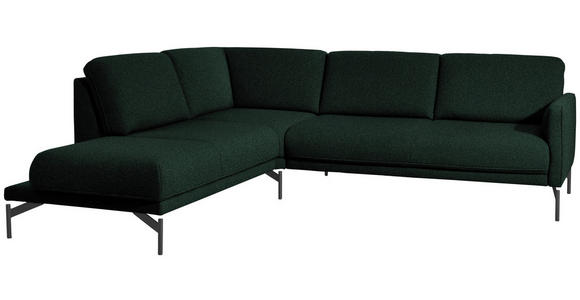 ECKSOFA in Flachgewebe, Struktur Dunkelgrün  - Dunkelgrün/Anthrazit, Design, Textil/Metall (230/254cm) - Ambiente