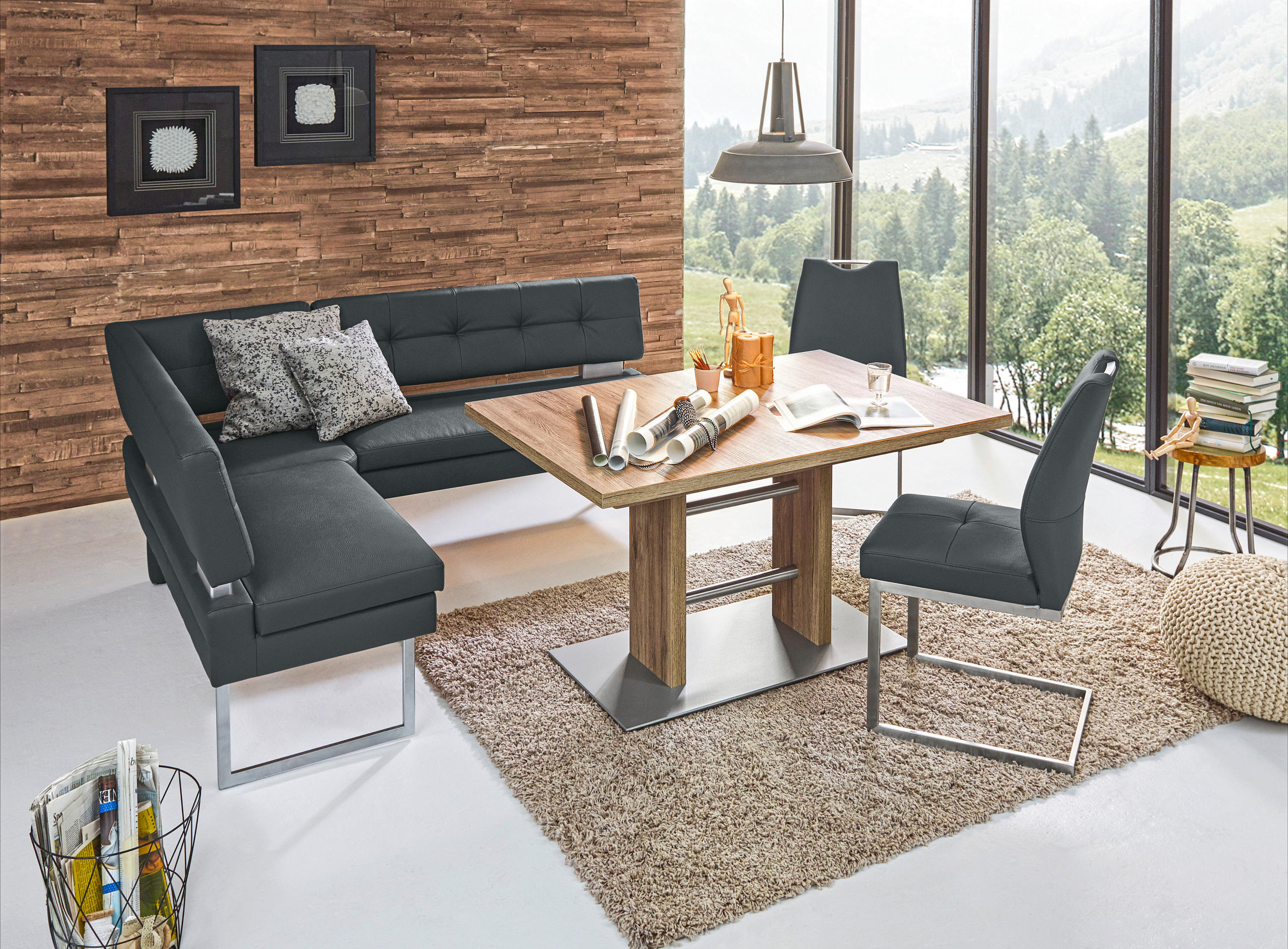 ECKBANK 200/158 cm  in Grau, Edelstahlfarben  - Edelstahlfarben/Grau, Design, Textil/Metall (200/158cm) - Dieter Knoll