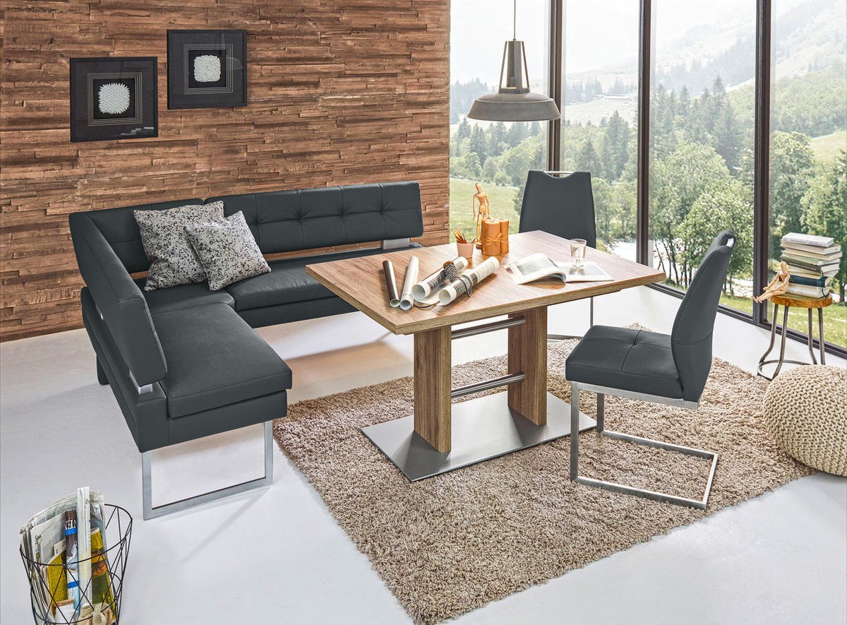 ECKBANK 158/200 cm  in Grau, Edelstahlfarben  - Edelstahlfarben/Grau, Design, Textil/Metall (158/200cm) - Dieter Knoll
