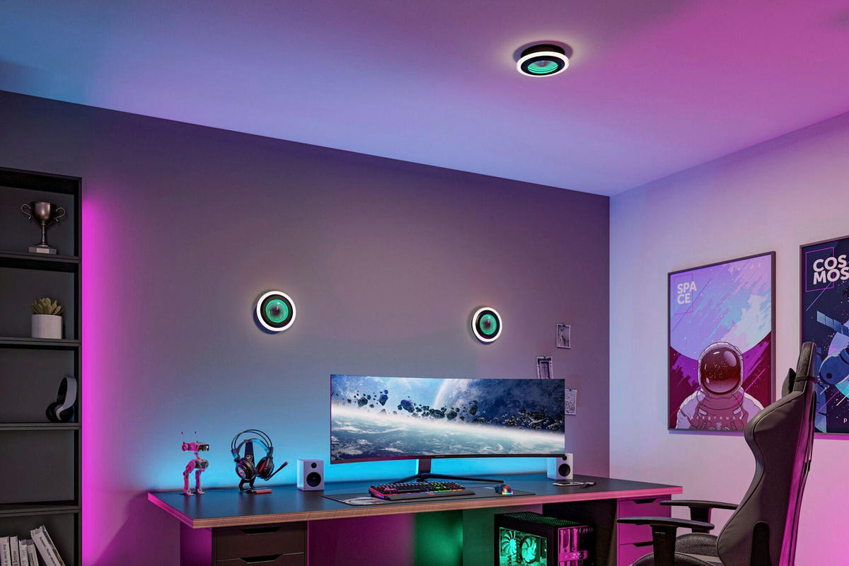 DECKENLEUCHTE Spaceglow 20/4.8 cm   - Schwarz, KONVENTIONELL, Kunststoff (20/4.8cm) - Paulmann