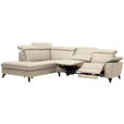 ECKSOFA in Echtleder Creme  - Creme/Schwarz, Design, Leder/Metall (239/289cm) - Cantus