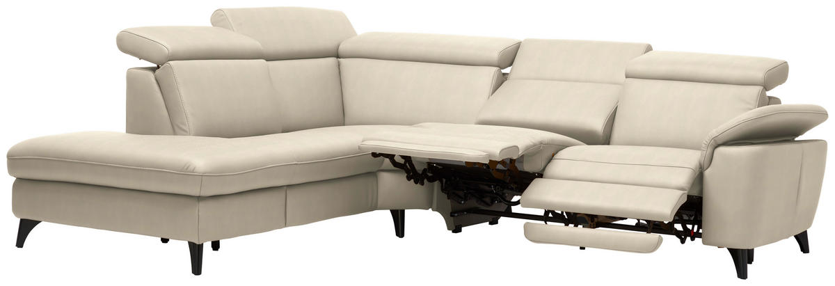 ECKSOFA in Echtleder Creme  - Creme/Schwarz, Design, Leder/Metall (239/285cm) - Cantus