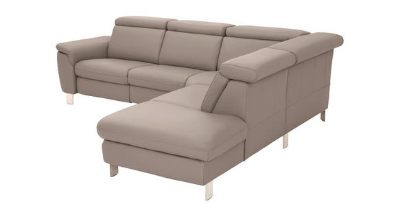 ECKSOFA in Echtleder Fango  - Fango/Alufarben, Design, Leder/Metall (271/242cm) - Cantus