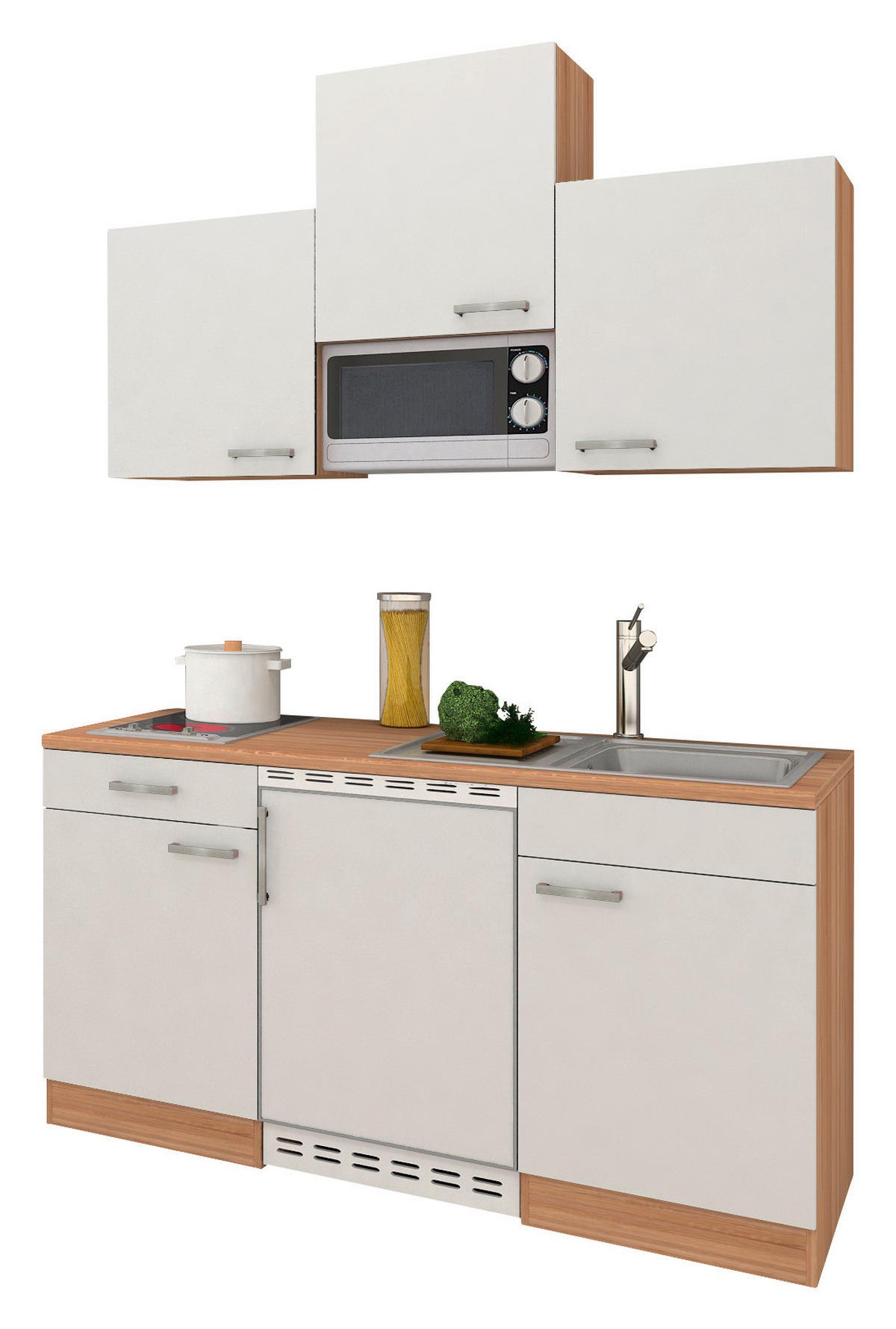 MINIKÜCHE 150 cm   in Weiss, Eichefarben  - Weiss/Eichefarben, Basics, Holzwerkstoff (150cm) - Respekta