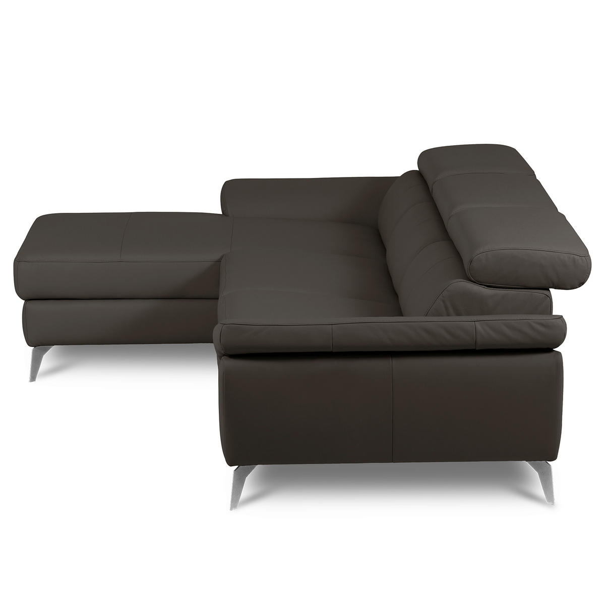 ECKSOFA Lederlook Echtleder Dunkelbraun  - Chromfarben/Dunkelbraun, Design, Leder/Textil (179/252cm) - Livetastic
