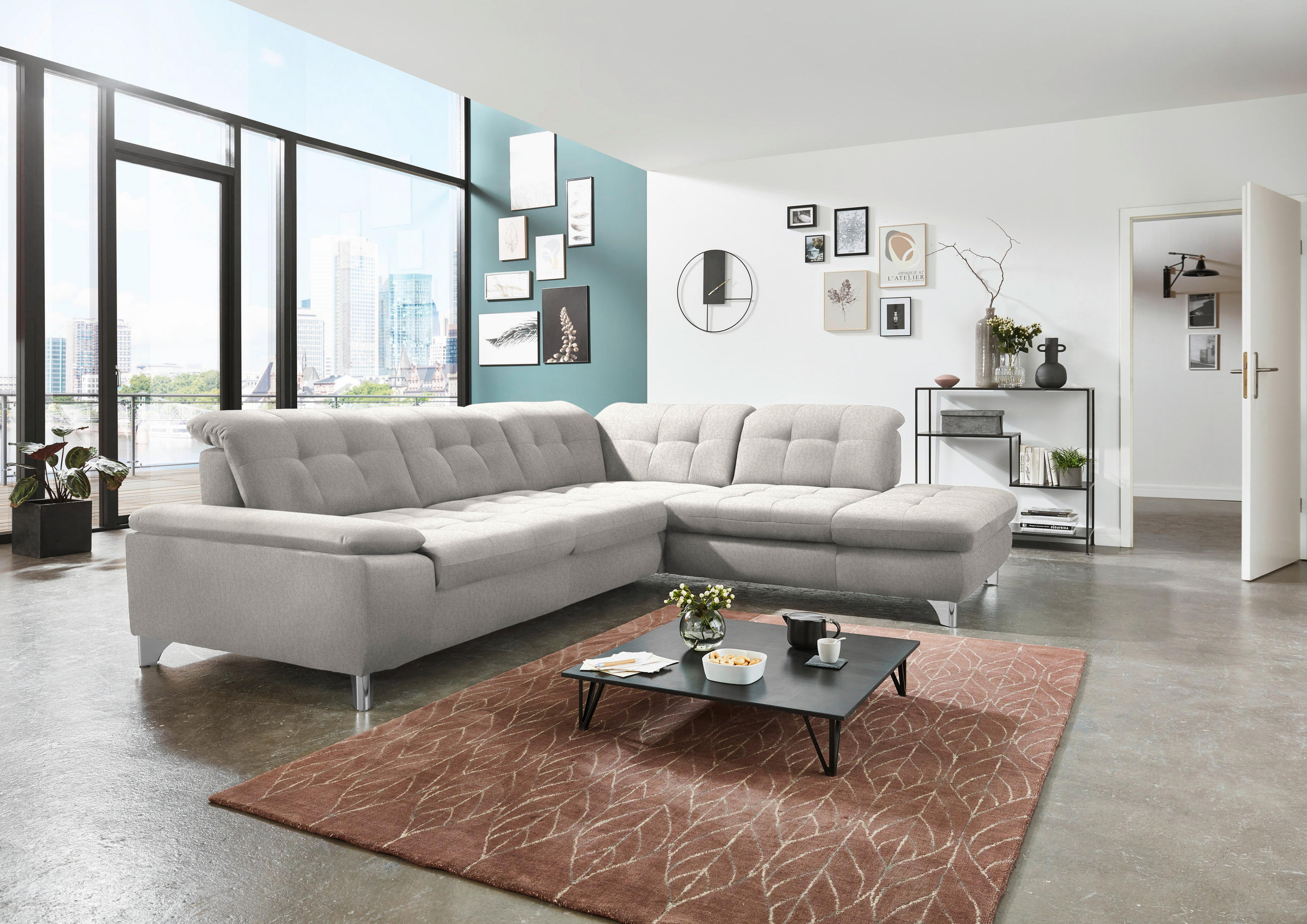 ECKSOFA in Chenille Creme  - Chromfarben/Creme, Design, Textil/Metall (310/260cm) - Beldomo Speed