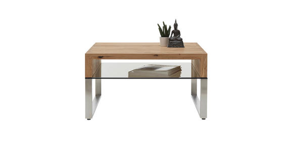 COUCHTISCH Eiche massiv ESG 70/70/39 cm quadratisch Eichefarben, Edelstahlfarben, Bronzefarben - Edelstahlfarben/Eichefarben, Design, Glas/Holz (70/70/39cm) - Novel