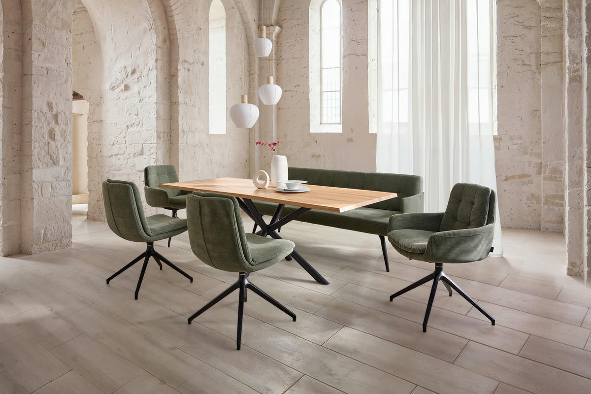 ESSTISCH Holz, Metall 220/95/76 cm  - Eiche Bianco/Schwarz, Design, Holz/Metall (220/95/76cm) - Dieter Knoll