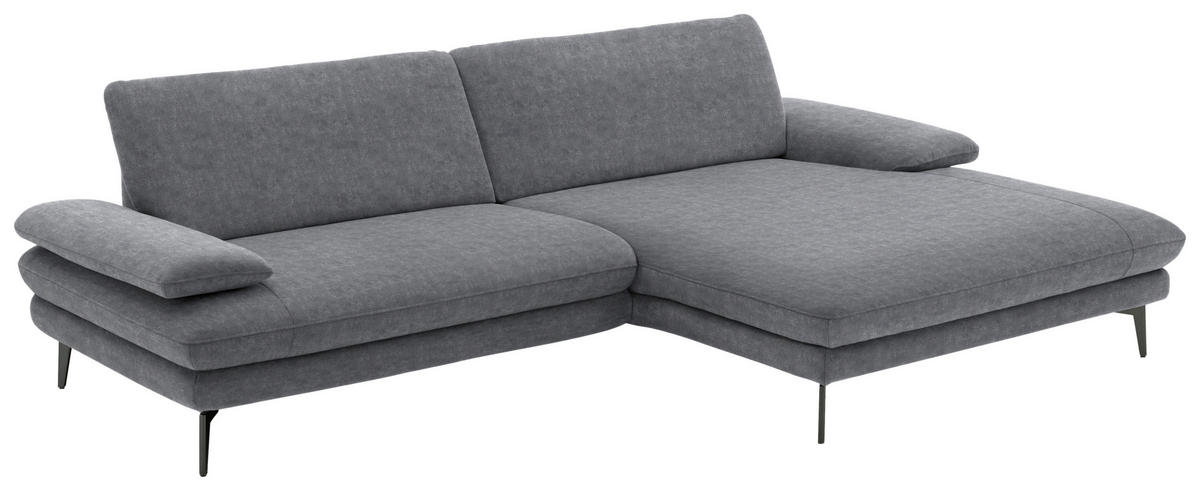 ECKSOFA in Velours Silberfarben  - Silberfarben/Schwarz, Design, Textil/Metall (284/184cm) - Dieter Knoll