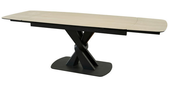 ESSTISCH in Metall, Glas, Stein 160-240/90/76 cm  - Beige/Schwarz, Design, Glas/Stein (160-240/90/76cm) - Novel