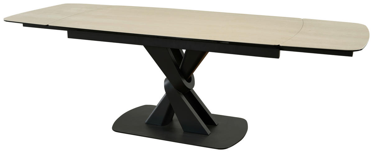 ESSTISCH in Metall, Glas, Stein 160-240/90/76 cm  - Beige/Schwarz, Design, Glas/Stein (160-240/90/76cm) - Novel