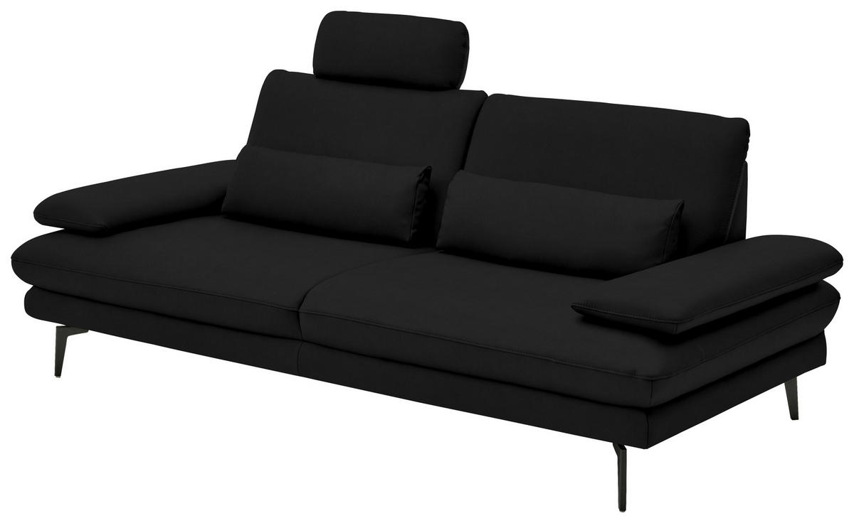 3-SITZER-SOFA in Echtleder Schwarz  - Schwarz, Design, Leder/Metall (222/86/104cm) - Dieter Knoll