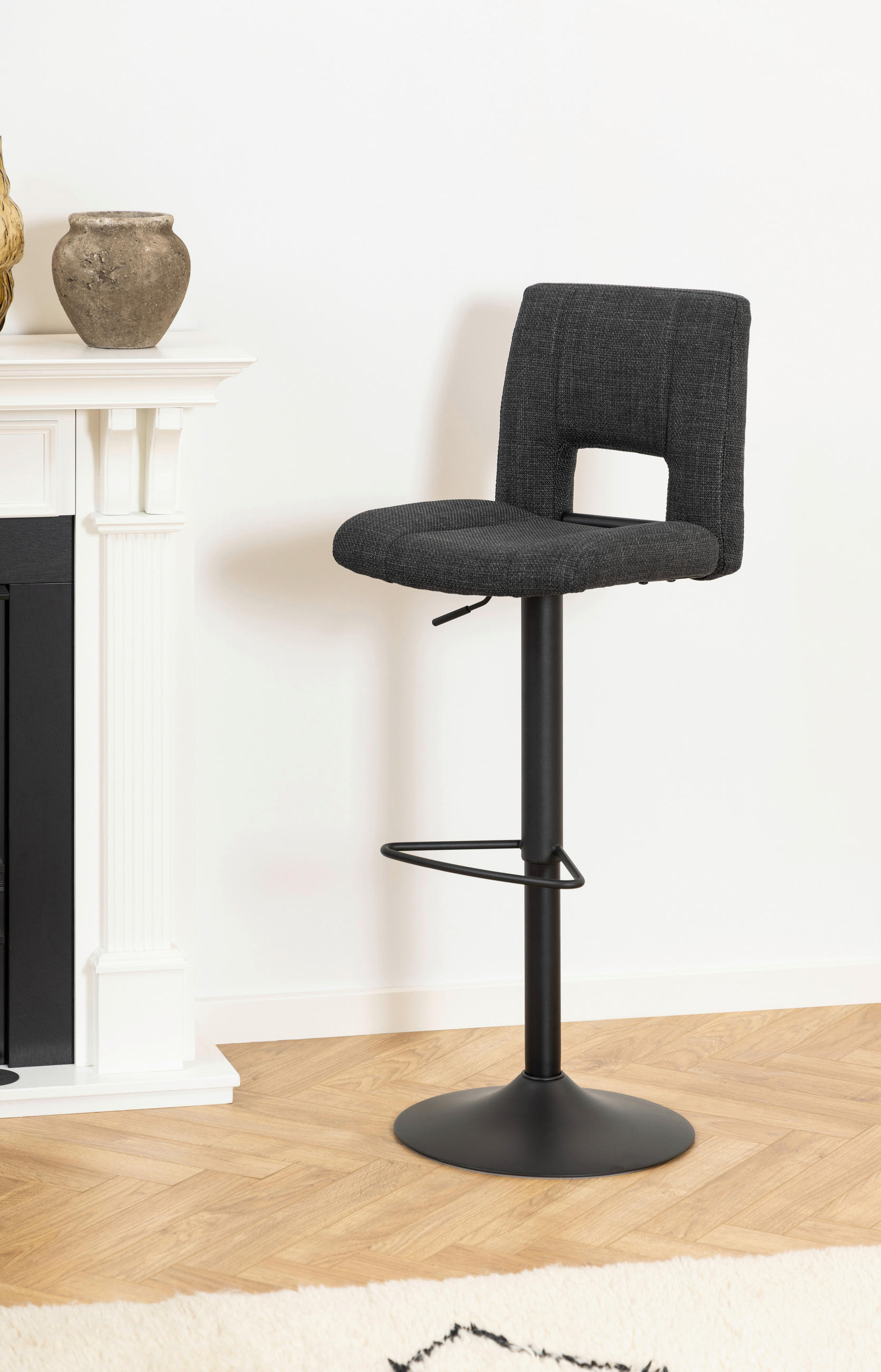 BARHOCKER Webstoff Dunkelgrau Sitzfläche 360° drehbar  - Dunkelgrau/Schwarz, Design, Textil/Metall (41,5/115/52cm) - MID.YOU