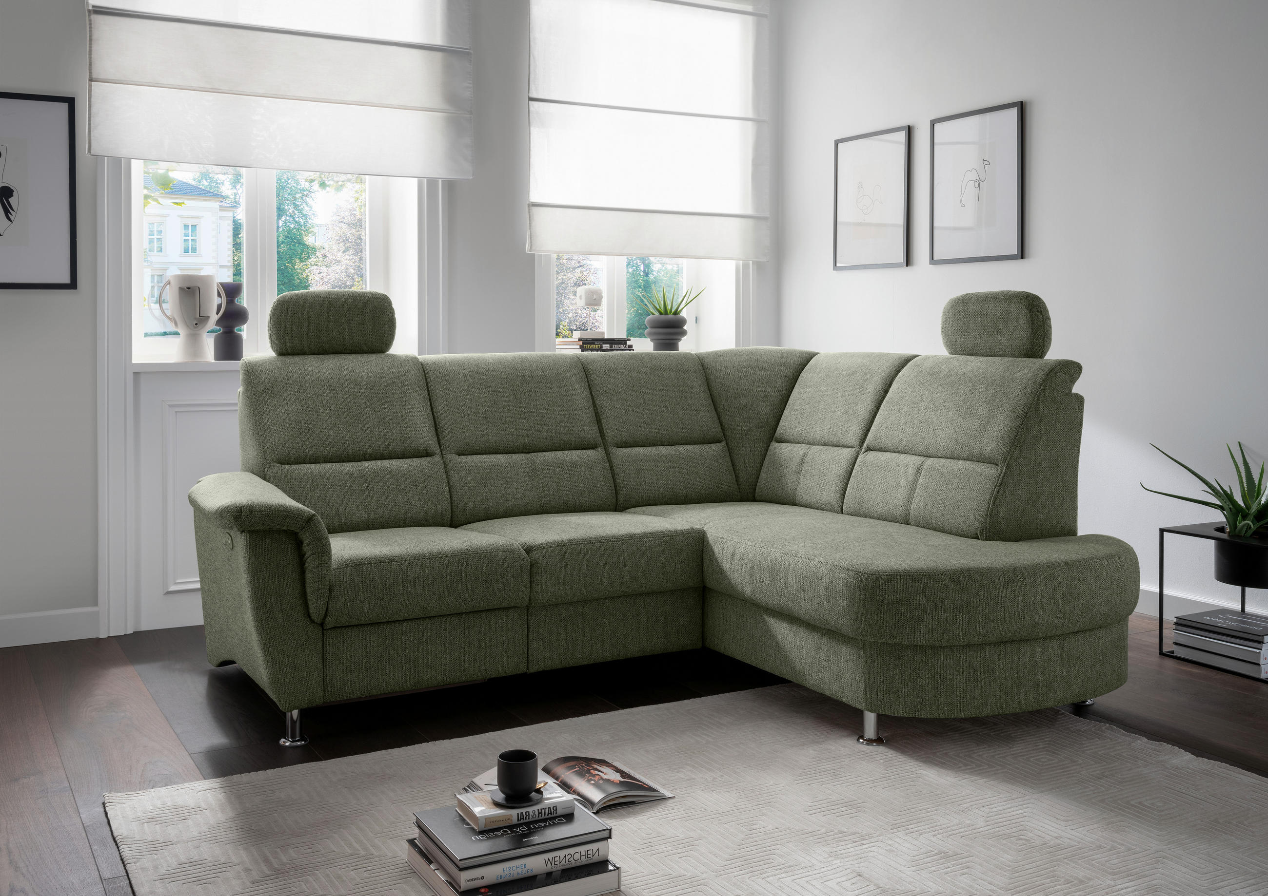 ECKSOFA in Chenille Grün  - Chromfarben/Grün, Konventionell, Textil/Metall (231/184cm) - Livetastic