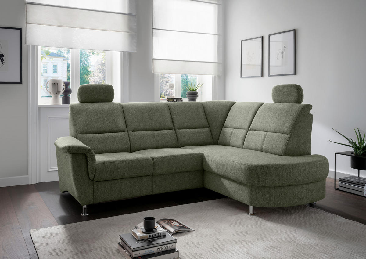 ECKSOFA in Chenille Grün  - Chromfarben/Grün, Konventionell, Textil/Metall (231/184cm) - Livetastic