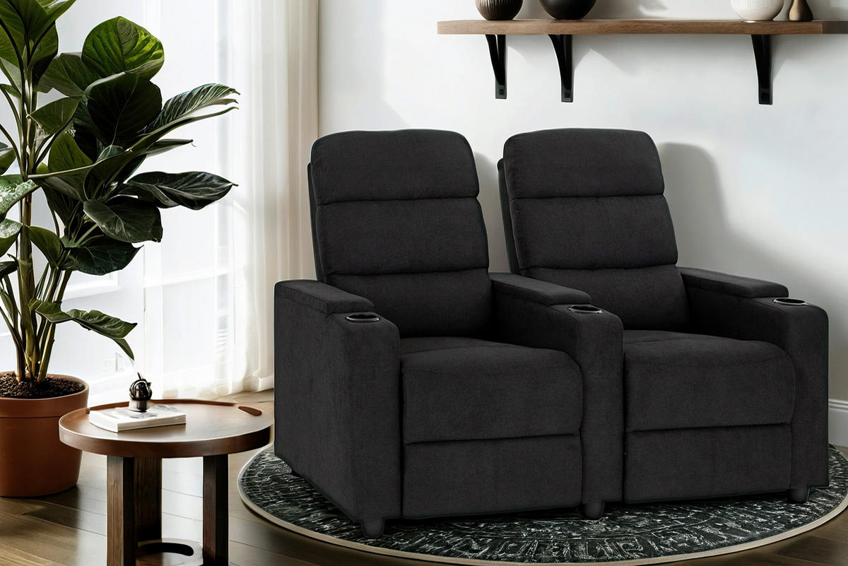 HEIMKINO-SOFA Mikrofaser Anthrazit  - Anthrazit/Schwarz, KONVENTIONELL, Kunststoff/Textil (164/107/90cm) - MID.YOU