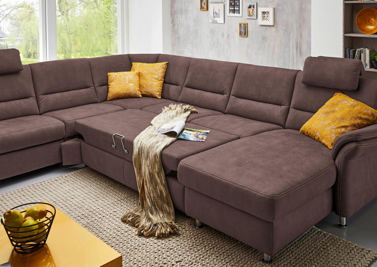 SOFFA i mikrofiber brun  - aluminiumfärg/brun, Klassisk, metall/textil (262/335/173cm) - Beldomo System