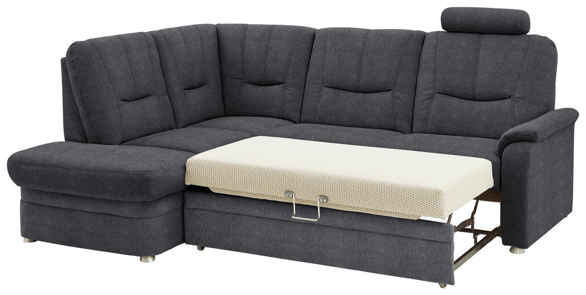 ECKSOFA Chenille Dunkelgrau  - Dunkelgrau/Schwarz, Konventionell, Kunststoff/Textil (185/235cm) - Beldomo Comfort