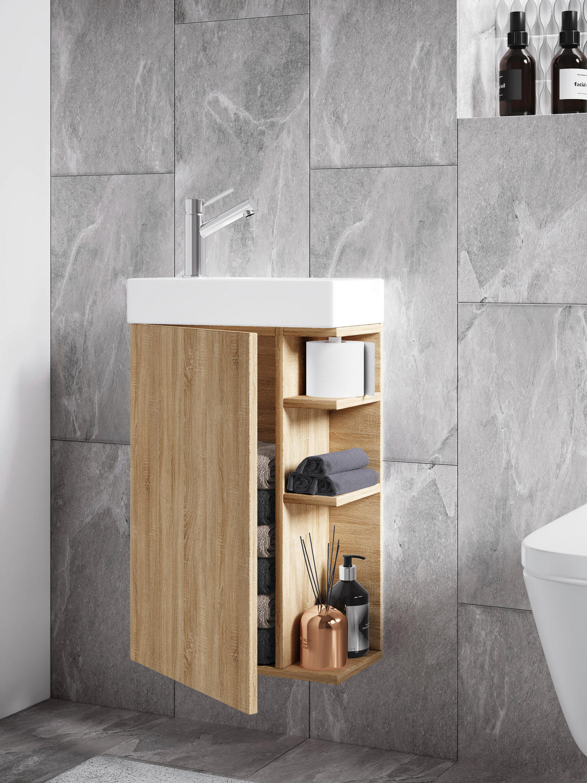 WASCHTISCHKOMBI 40 cm  - Weiss/Sonoma Eiche, Modern, Keramik/Holzwerkstoff (40cm) - MID.YOU