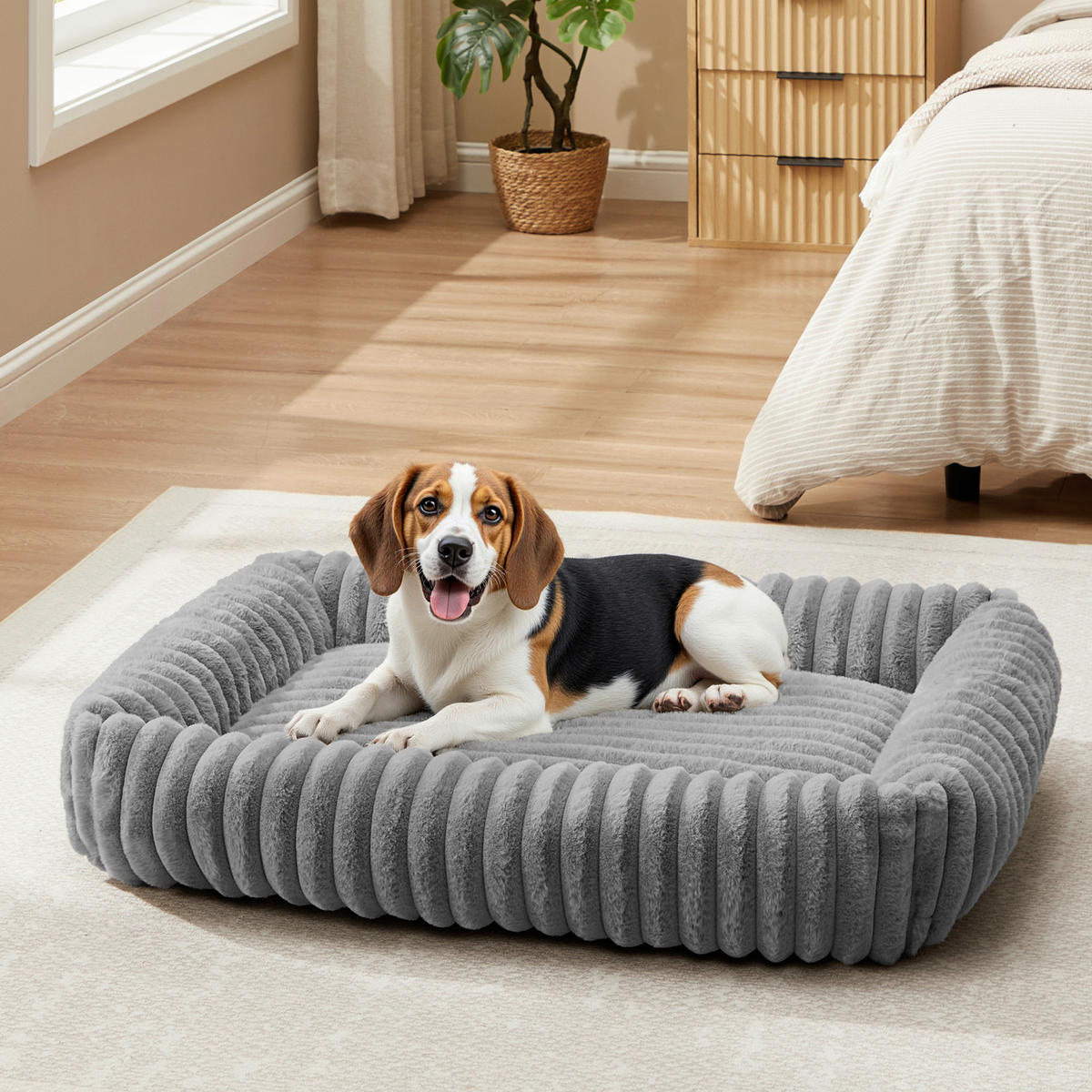 HUNDEBETT - Grau, Trend, Textil (91/18/68cm) - Boxxx