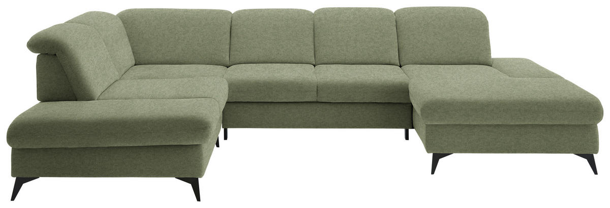 WOHNLANDSCHAFT Chenille Olivgrün  - Schwarz/Olivgrün, Design, Textil/Metall (255/364/198cm) - Beldomo Style