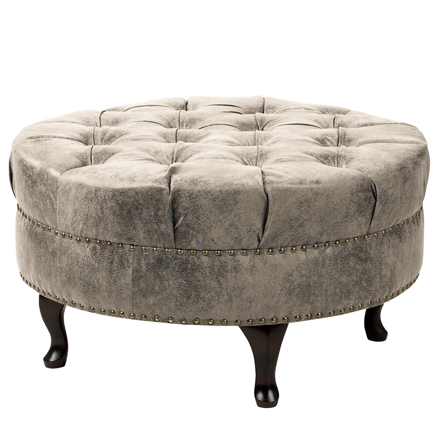 HOCKER Pako Lederlook Hellgrau  - Hellgrau/Braun, Design, Holz/Textil (80/45/80cm) - Livetastic