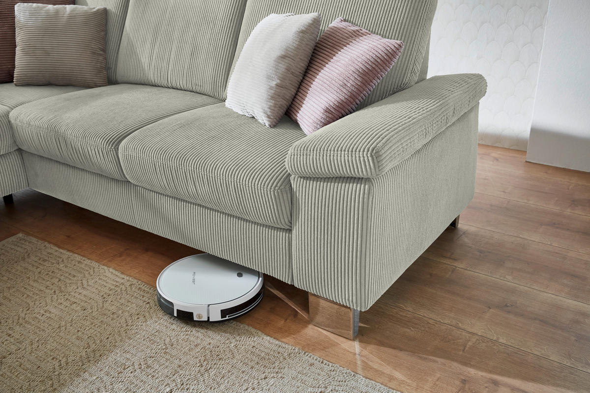 ECKSOFA in Cord Greige  - Edelstahlfarben/Greige, Konventionell, Textil/Metall (200/248cm) - Beldomo System
