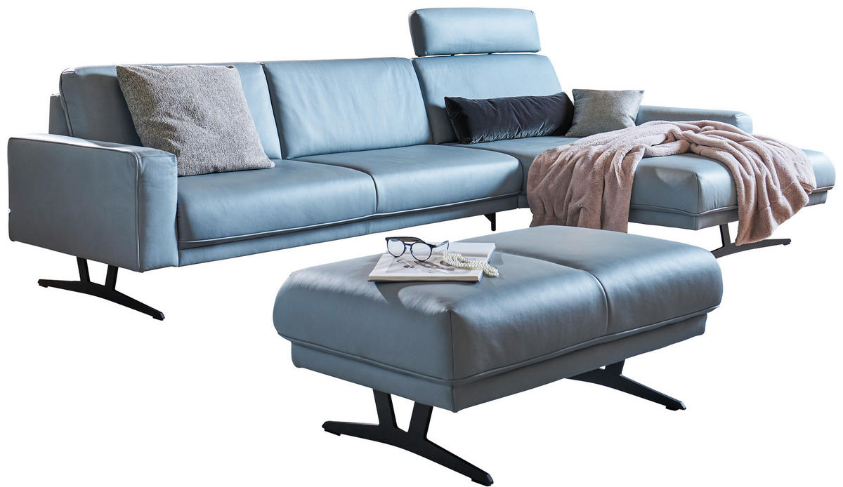 ECKSOFA  Echtleder Hellblau  - Anthrazit/Hellblau, Konventionell, Leder/Metall (324/179cm) - Johann Jakob
