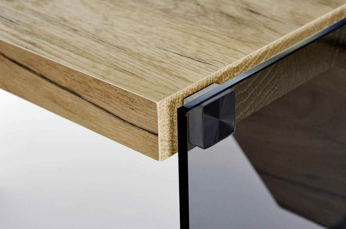 SCHREIBTISCH 141,8/74/55 cm  in Eichefarben  - Eichefarben/Transparent, Design, Glas/Holzwerkstoff (141,8/74/55cm)