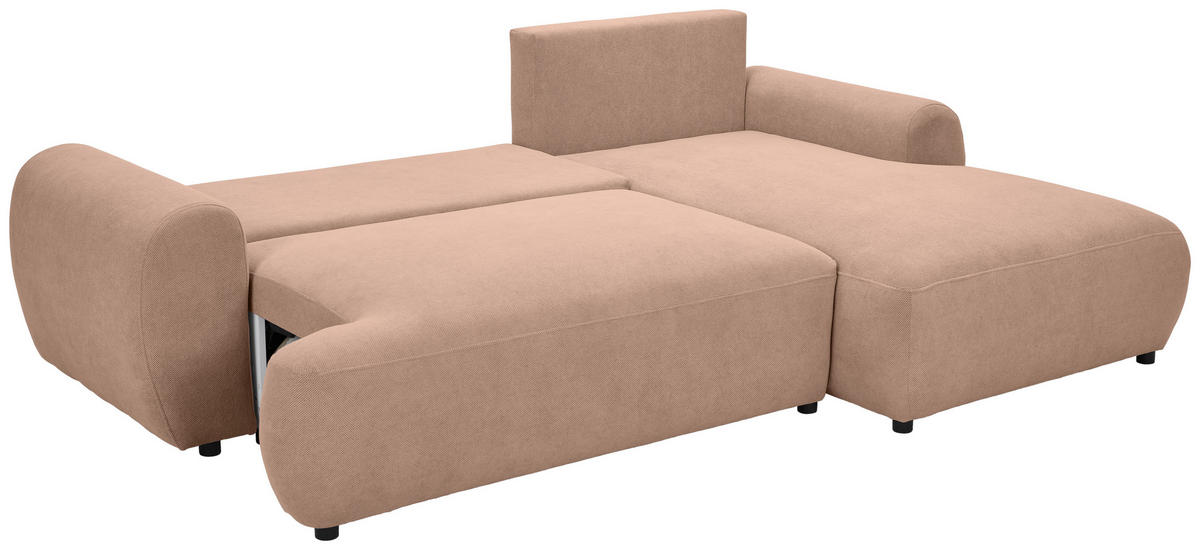 ECKSOFA in Webstoff Altrosa  - Schwarz/Altrosa, Modern, Kunststoff/Textil (265/175cm) - MID.YOU