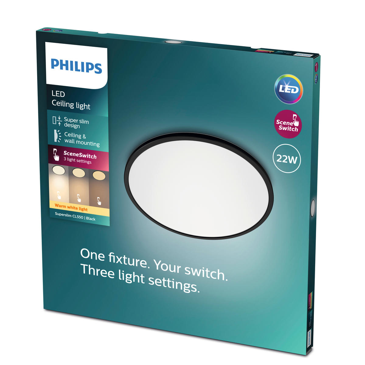 LED-DECKENLEUCHTE Superslim 42,5/34/2,8 cm   - Schwarz, KONVENTIONELL, Kunststoff (42,5/34/2,8cm) - Philips