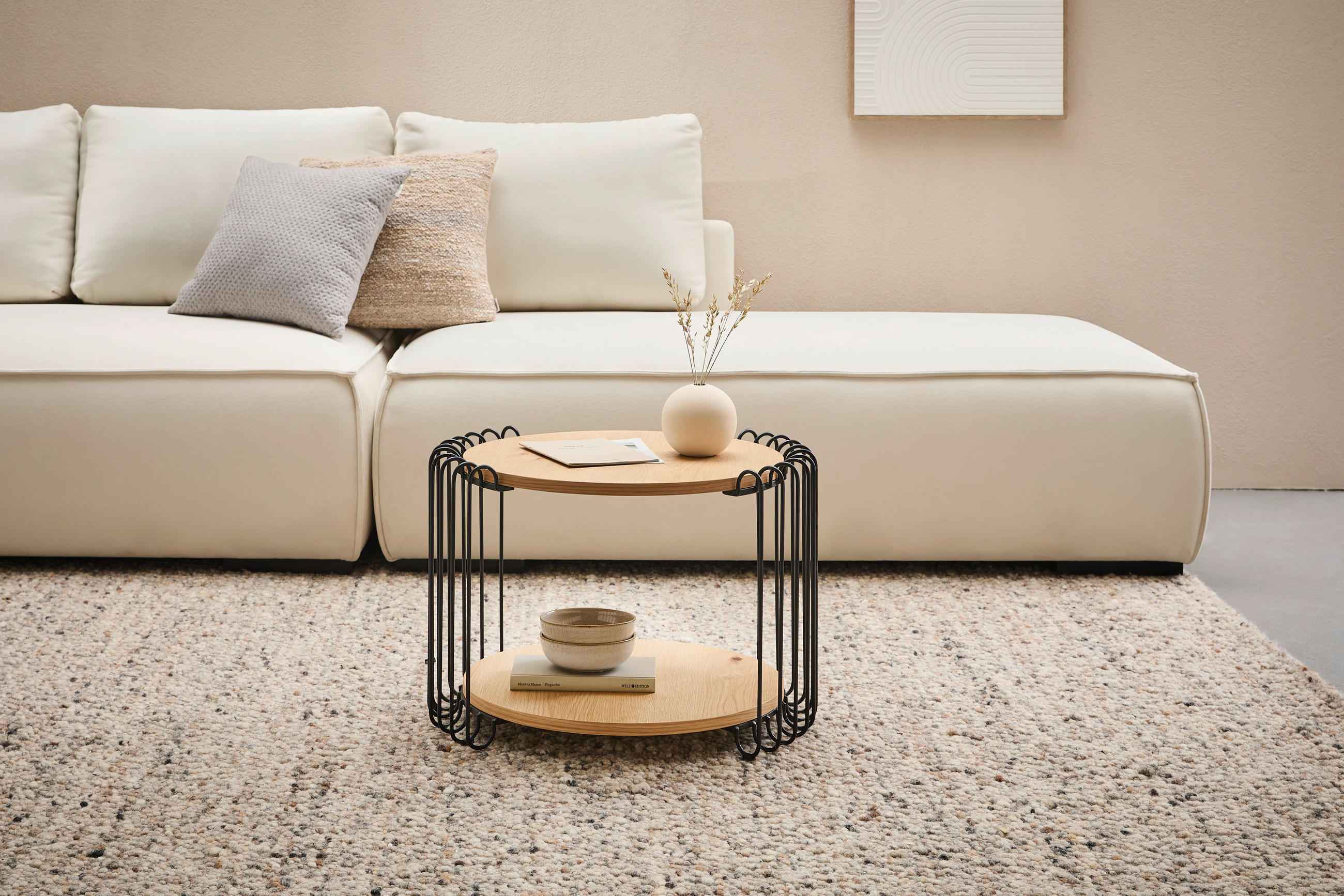 COUCHTISCH Eiche furniert 60/60/48 cm rund Schwarz, Eichefarben  - Eichefarben/Schwarz, Basics, Holz/Holzwerkstoff (60/60/48cm) - Stylife