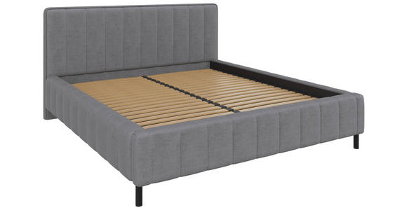 POLSTERBETT gepolstertes Kopfteil, Lattenrost, Bettkasten Hellgrau 180/200 cm  - Hellgrau/Schwarz, Design, Holz/Textil (180/200cm) - Carryhome
