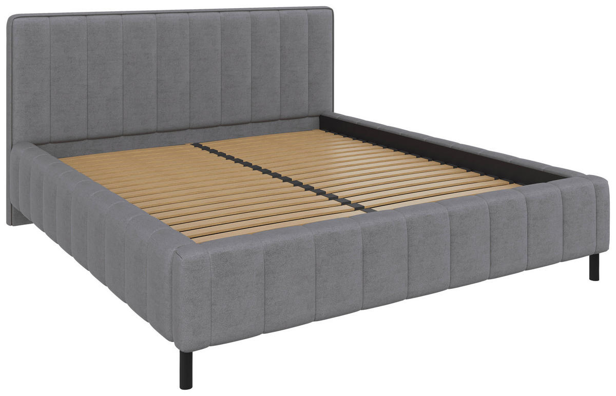 POLSTERBETT 180/200 cm  Hellgrau  - Hellgrau/Schwarz, Design, Holz/Textil (180/200cm) - Carryhome
