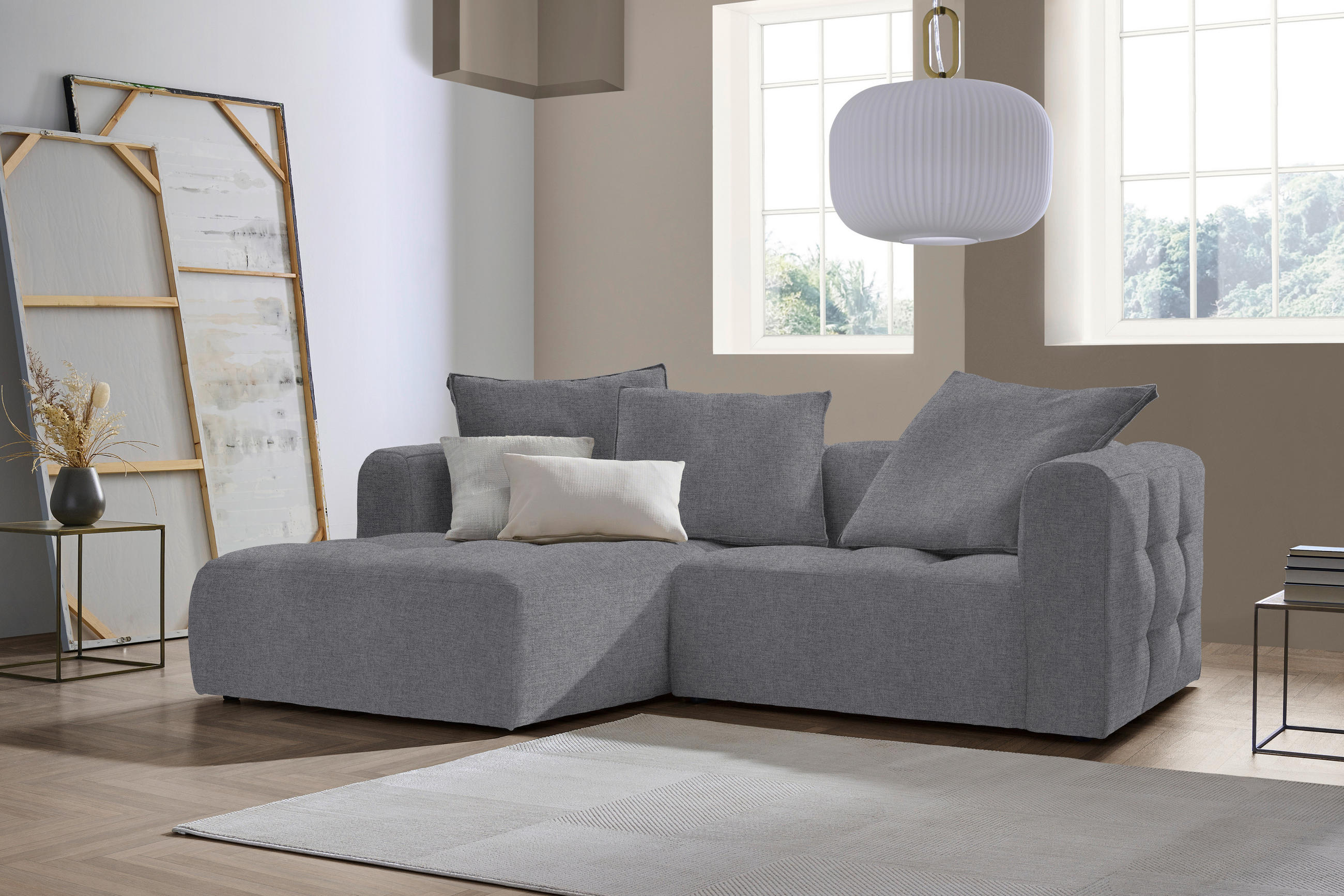 ECKSOFA in Flachgewebe Grau  - Schwarz/Grau, Modern, Kunststoff/Textil (173/240cm) - Stylife