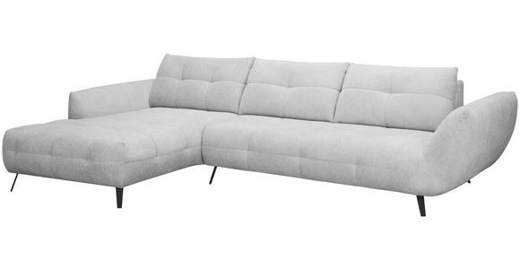 ECKSOFA Hellgrau Chenille Armlehnenkissen, Rücken echt, Sitztiefenverstellung  - Hellgrau/Schwarz, KONVENTIONELL, Textil/Metall (215/313cm) - Hom`in