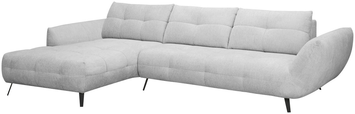 ECKSOFA Hellgrau Chenille Armlehnenkissen, Rücken echt, Sitztiefenverstellung  - Hellgrau/Schwarz, KONVENTIONELL, Textil/Metall (215/313cm) - Hom`in