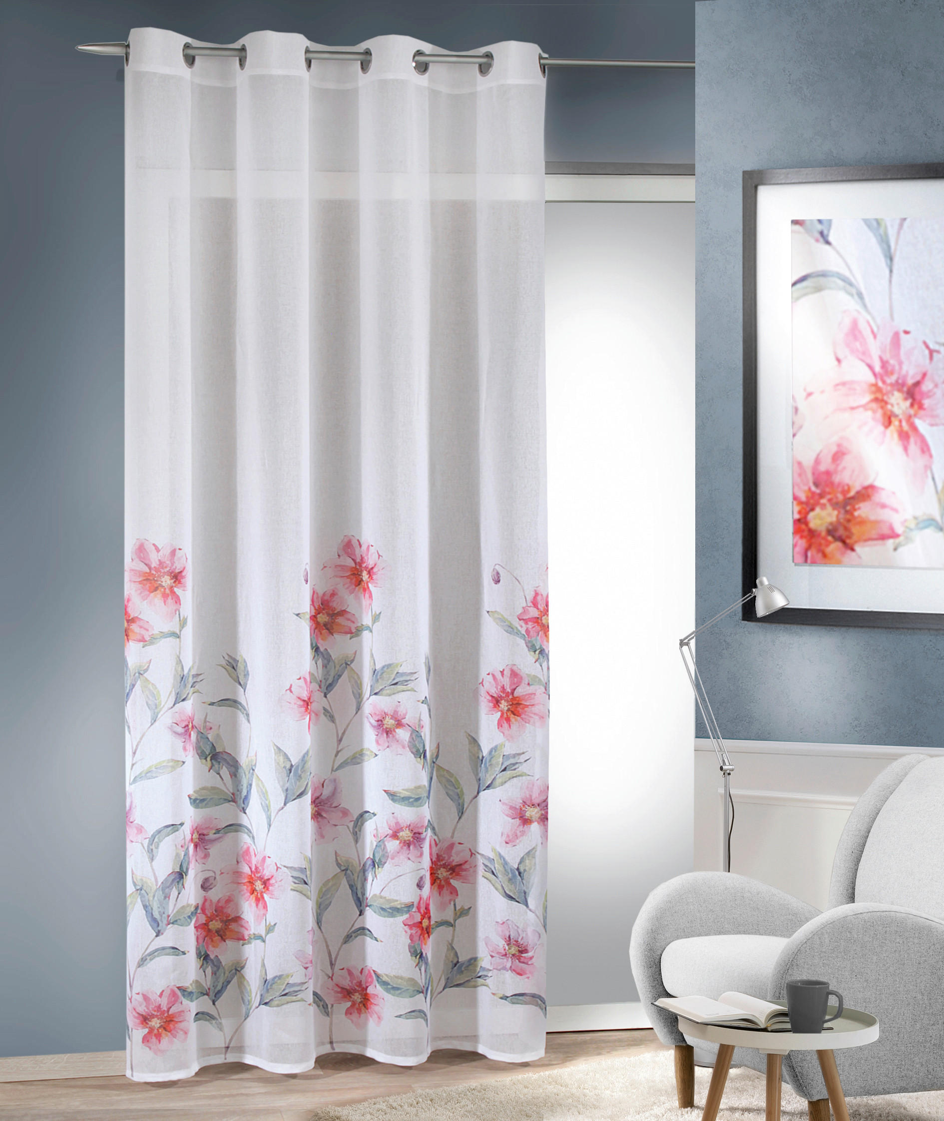 ÖSENVORHANG halbtransparent  - Rot/Weiß, Basics, Textil (135/245cm)