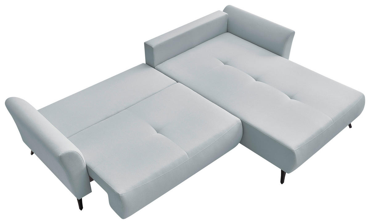 ECKSOFA GEMMA Hellblau Flachgewebe Zierkissen, Rückenkissen, Bettkasten, Schlaffunktion, Rücken echt, Stauraum  - Schwarz/Hellblau, Design, Textil/Metall (270/183cm) - P & B